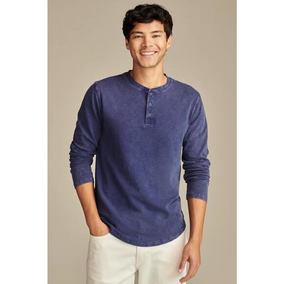 NEW Lucky Brand Weekend Slub Jersey Long Sleeve Henley T-Shirt Beacon Blue Med - Picture 1 of 3